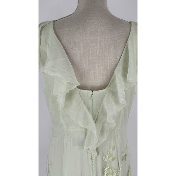 ASOS Embroidered Flutter Sleeve Maxi Dress Frill Hem Light Green Womens Size 12 - Picture 11 of 16